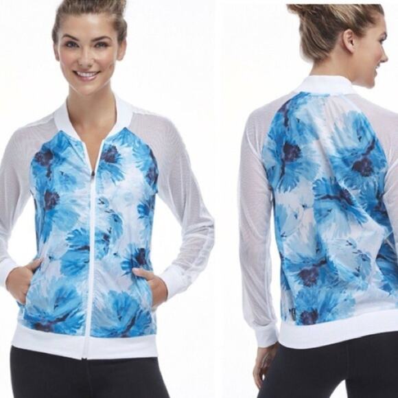 Fabletics Floral Mesh Sleeve Watercolor Flower Windbreaker Jacket - Picture 5 of 6